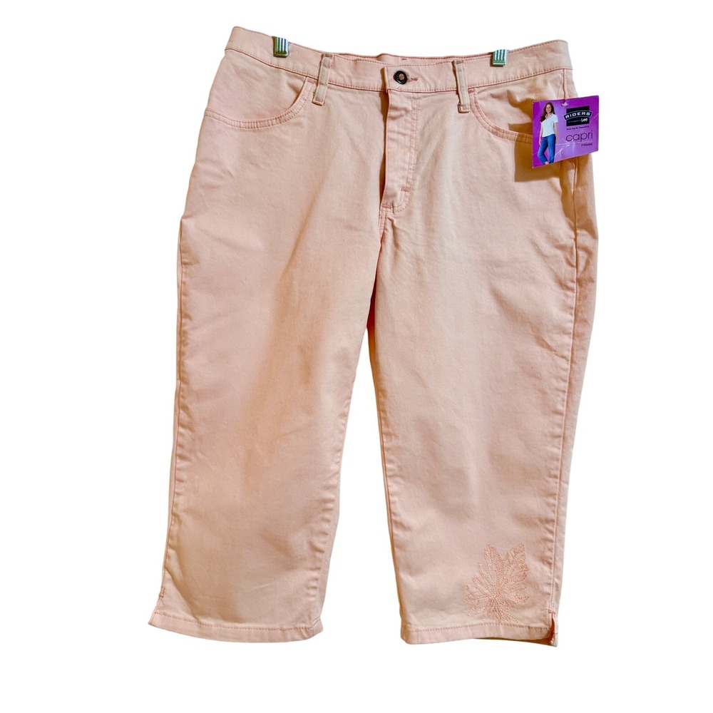 NEW Riders by Lee Womens 14P Peach Capri Pants Petite Mid Rise with Embroidery